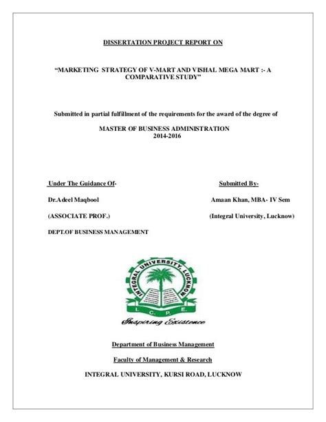 Dissertation project on “MARKETING STRATEGY OF V.